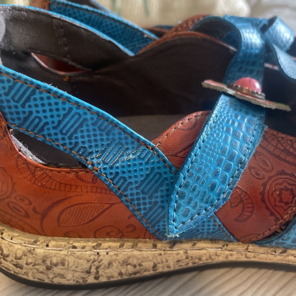 Socofy Women's Mary Jane Clogs Flower Embossed Paisley Boho Size 8.5 Handcrafted - Picture 10 of 10